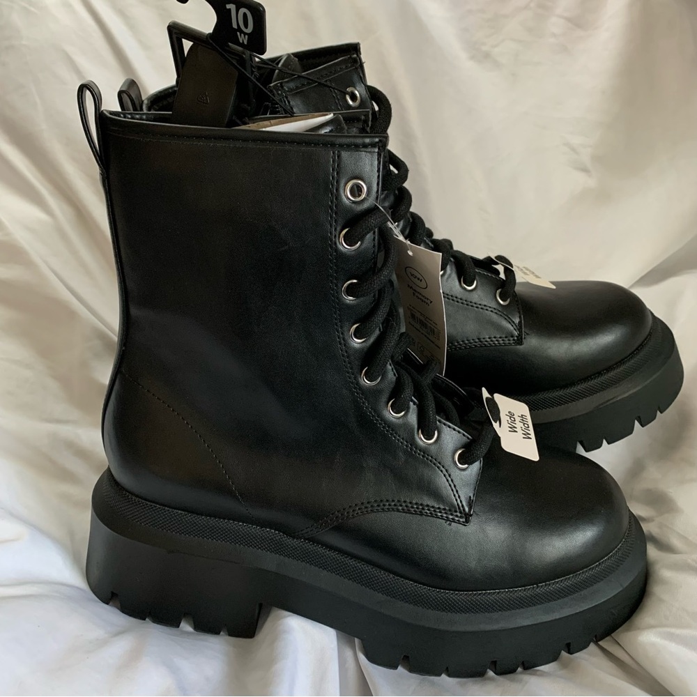 Combat Boots Black Platform Wide Lace Zip Chunky NWT No Boundaries 10 Wide - Picture 2 of 10